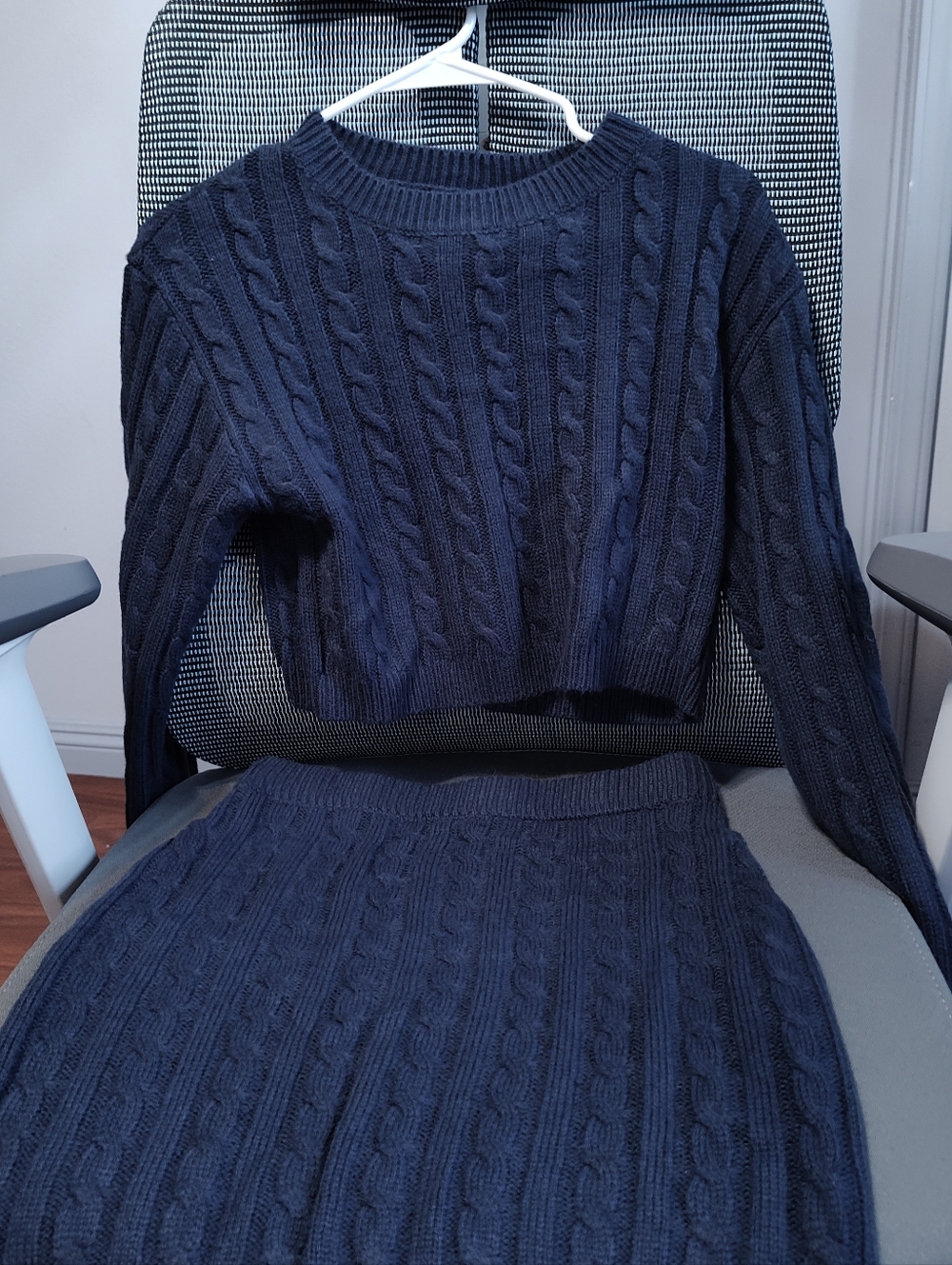 SHEIN Women's Crewneck Sweater + Skirt Set  in Navy Blue Size M